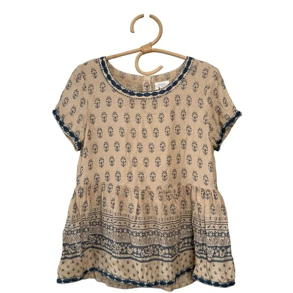 Sigrid Olson Beige Blue Country Print Doves & Floral Embroidery Trim Peplum Top - Picture 11 of 13